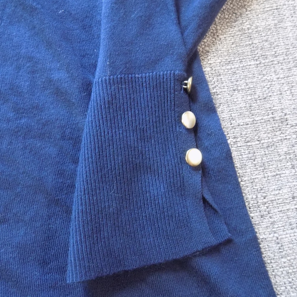 Chico's Sweater Women 3P Navy Blue Good Gold Button Cuff Rayon Blend Knit - Picture 4 of 9